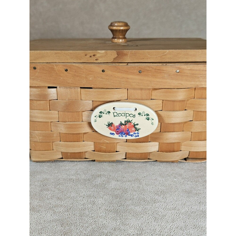 Recipe Holder Basket Berries Tie-On  Plaque 7 x 4 inch with Lid No Recipe Cards
